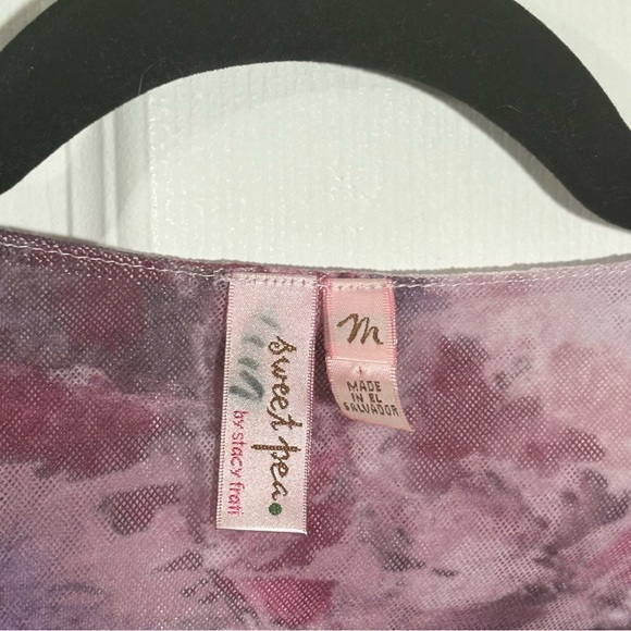 Sweet Pea Babydoll Top Women’s M V-Neck Purple Mesh Floral Faux Wrap Vintage Y2K - Picture 5 of 8